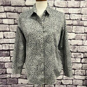 Chico's Gray & Black No Iron Long Sleeve Blouse Size S